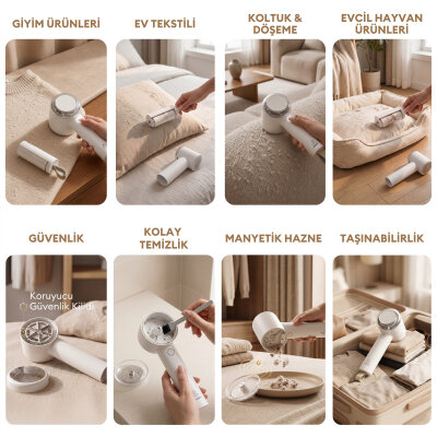 Pizen Wax Pro 6 Bıçaklı Şarjlı Tüy Tiftik Temizleme Makinesi Dahili Toplama Rulosu 2 in 1 Lint Roller Beyaz - 9