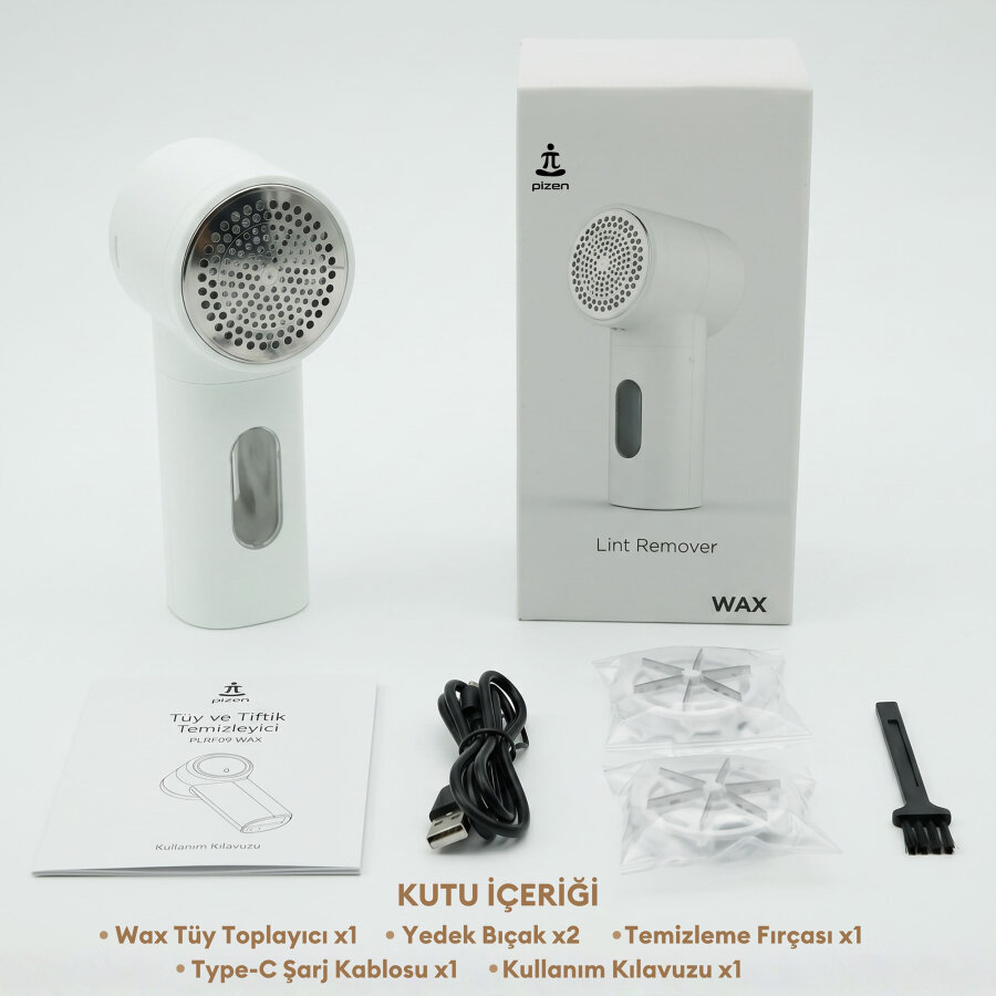 Pizen Wax Şarjlı Taşınabilir Tüy Tiftik Temizleyici 3 Kademeli Dijital Göstergeli 2 Yedek Bıçaklı Lint Roller Beyaz - 9