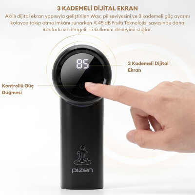 Pizen Wax Şarjlı Taşınabilir Tüy Tiftik Temizleyici 3 Kademeli Dijital Göstergeli 2 Yedek Bıçaklı Lint Roller Siyah - 4