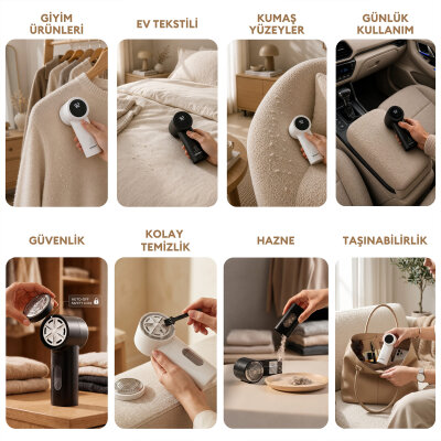 Pizen Wax Şarjlı Taşınabilir Tüy Tiftik Temizleyici 3 Kademeli Dijital Göstergeli 2 Yedek Bıçaklı Lint Roller Siyah - 8