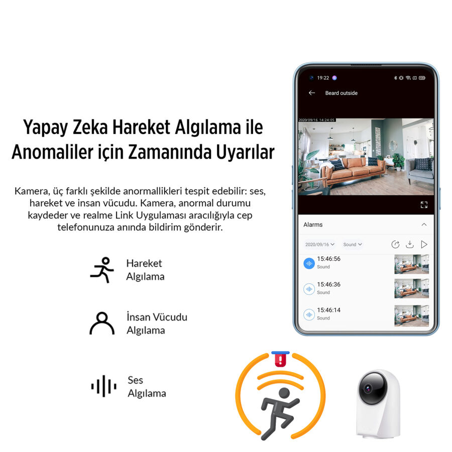 Realme 360° Full HD Wi-Fi  IP Akıllı Kablosuz Güvenlik Kamerası Bebek Monitörü Evcil Hayvan Kamerası İç Mekan Kamera - 6