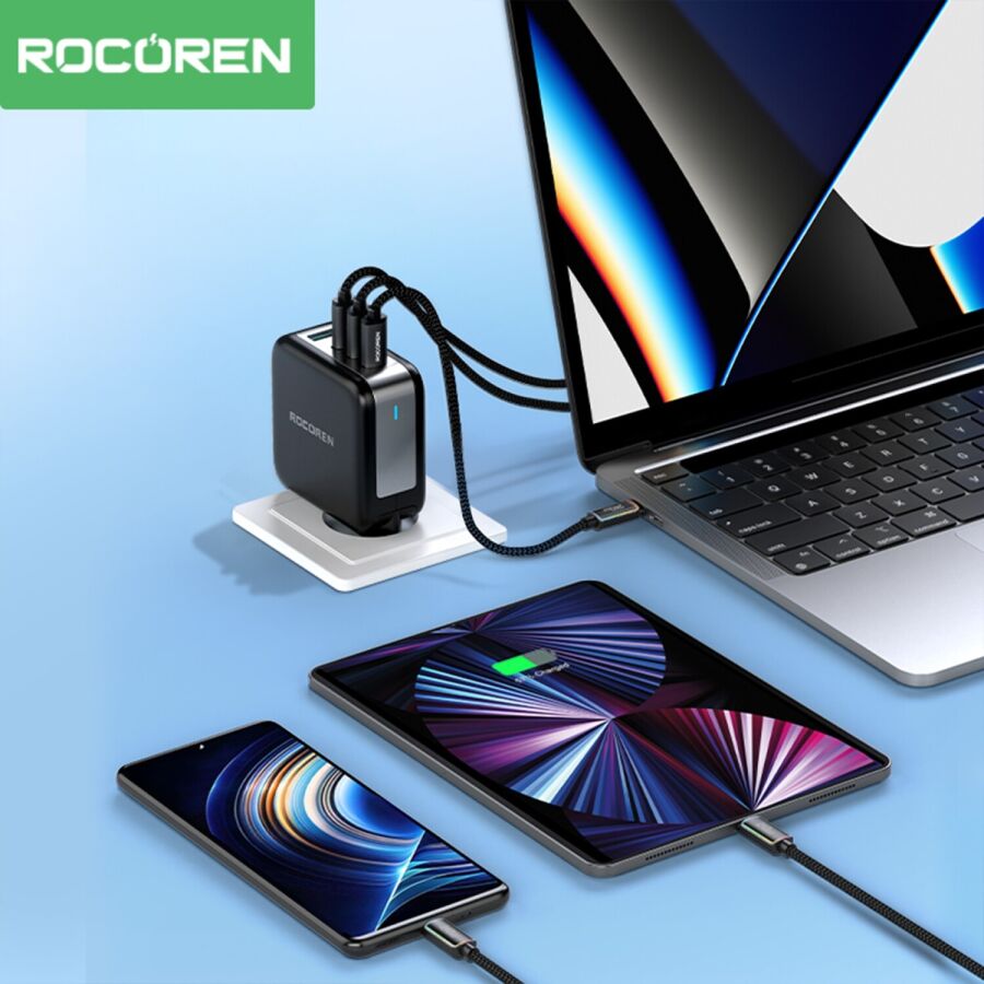 Rocoren 100W Type-C to Type-C RGB Aydınlatmalı Örgülü Şarj ve Data Kablosu 1 Metre - 3
