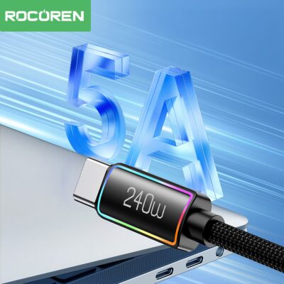Rocoren 100W Type-C to Type-C RGB Aydınlatmalı Örgülü Şarj ve Data Kablosu 3 Metre - 2