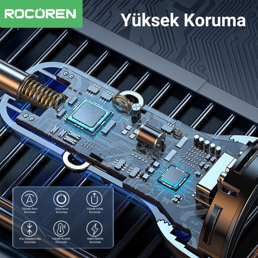 Rocoren 105W 6 Portlu Uzatma Kablolu 3*USB-A 3*Type-C Araç içi Hızlı Şarj Cihazı - 5
