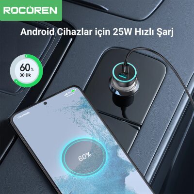 Rocoren 105W 6 Portlu Uzatma Kablolu 3*USB-A 3*Type-C Araç içi Hızlı Şarj Cihazı - 4