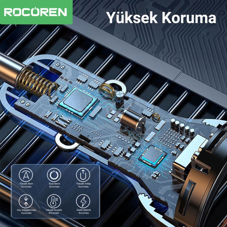 Rocoren 105W 6 Portlu Uzatma Kablolu 3*USB-A 3*Type-C Araç içi Hızlı Şarj Cihazı - 5
