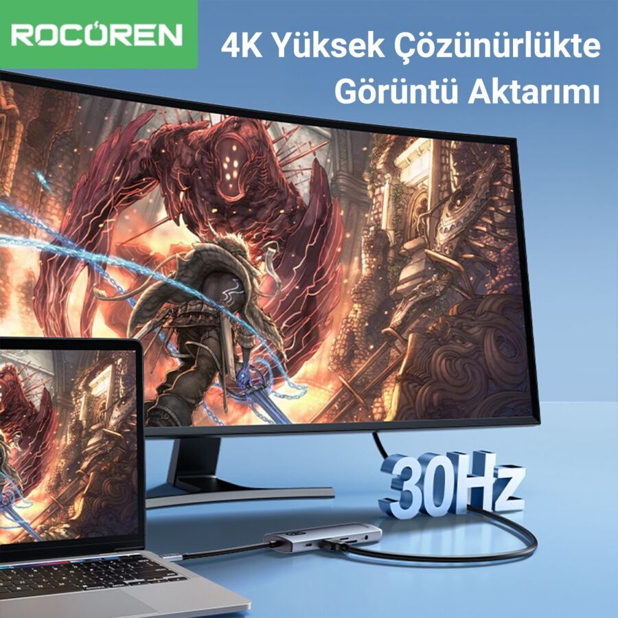 Rocoren 11 Portlu 4K 30Hz HDMI Gigabit Ethernet SD TF Kart Okuyuculu 3.5mm Jack USB Hub Çoklayıcı - 4