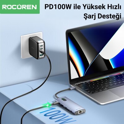 Rocoren 11 Portlu 4K 30Hz HDMI Gigabit Ethernet SD TF Kart Okuyuculu 3.5mm Jack USB Hub Çoklayıcı - 3