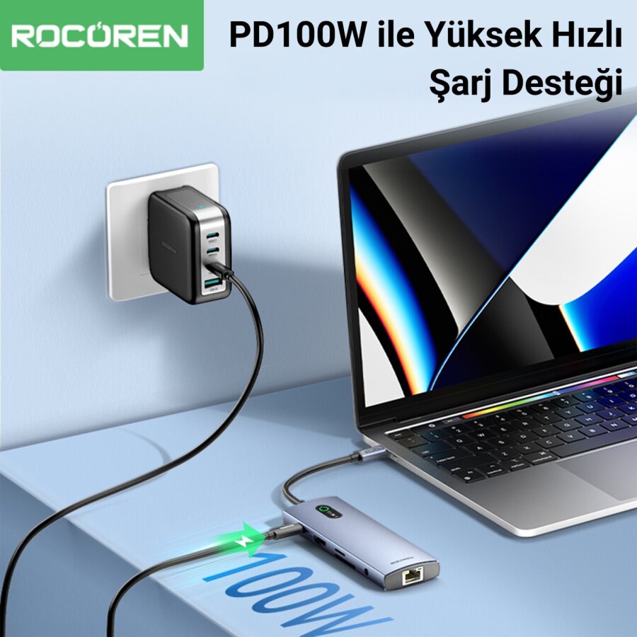 Rocoren 11 Portlu 4K 30Hz HDMI Gigabit Ethernet SD TF Kart Okuyuculu 3.5mm Jack USB Hub Çoklayıcı - 3