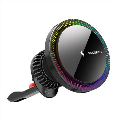 Rocoren 15W Kablosuz Şarj Destekli Magsafe Uyumlu RGB Işıklı Araç içi Telefon Tutucu