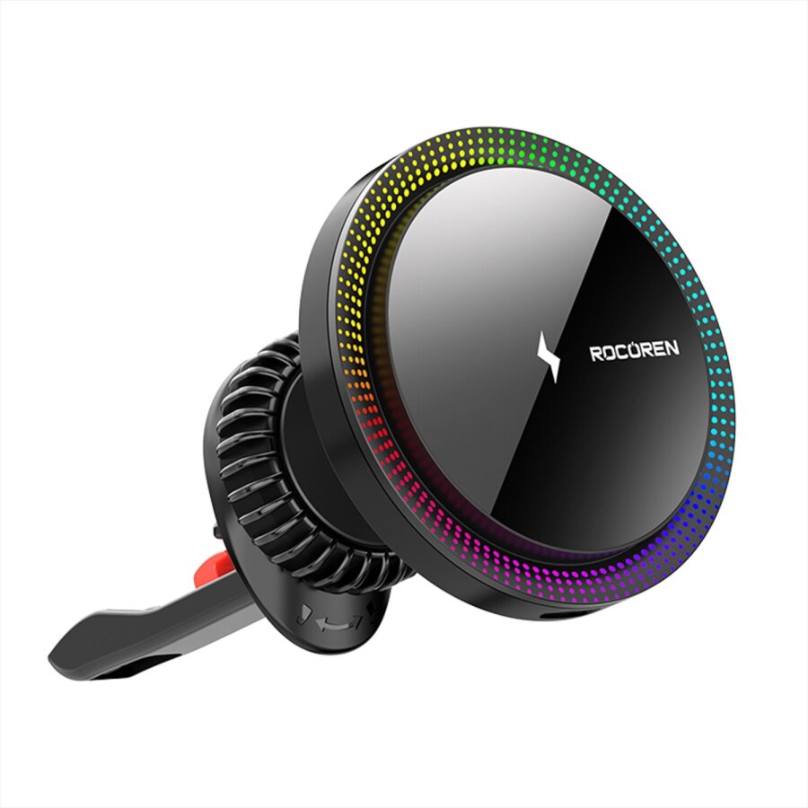 Rocoren 15W Kablosuz Şarj Destekli Magsafe Uyumlu RGB Işıklı Araç içi Telefon Tutucu - 1