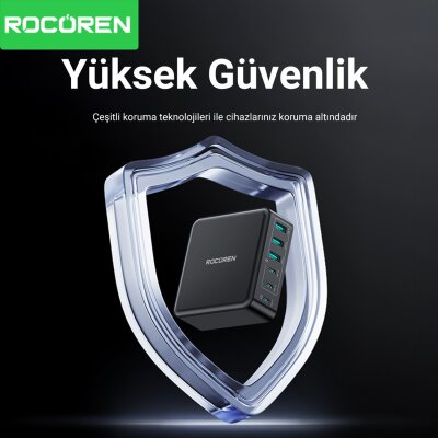 Rocoren 160W 3*Type-C ve 3*USB-A 6 Portlu Şarj Cihazı Laptop Uyumlu GaN Masaüstü Şarj İstasyonu - 4