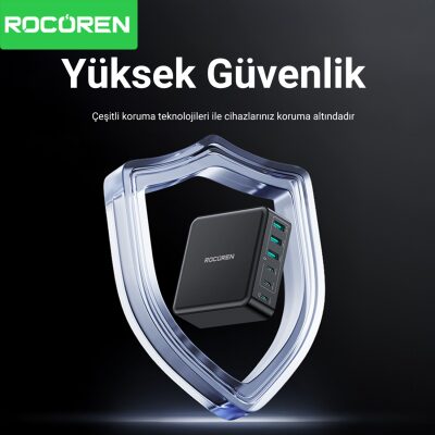 Rocoren 160W 3*Type-C ve 3*USB-A 6 Portlu Şarj Cihazı Laptop Uyumlu GaN Masaüstü Şarj İstasyonu - 4