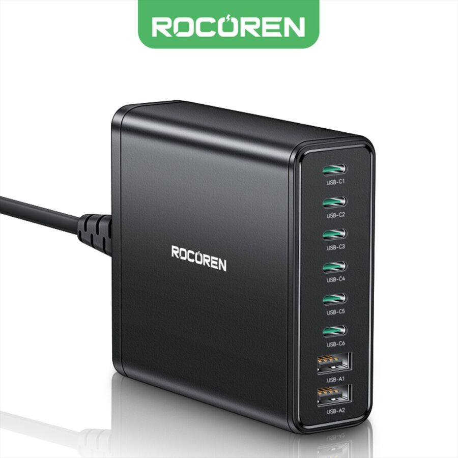 Rocoren 200W GaN 8 Portlu Şarj Cihazı 6*Type-C 2*USB-A Macbook iPhone Samsung Uyumlu Şarj İstasyonu - 1