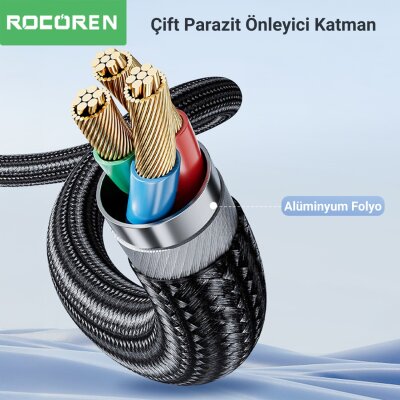 Rocoren 3.5mm AUX Jack to RCA Hi-Fi Ses Kablosu 50 CM - 3