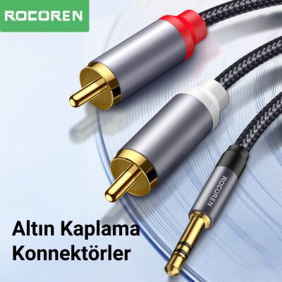 Rocoren 3.5mm AUX Jack to RCA Hi-Fi Ses Kablosu 50 CM - 5