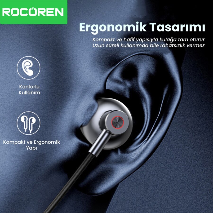 Rocoren 3.5mm Jack Girişli Mikrofonlu Kablolu Kulak İçi Kulaklık - 3