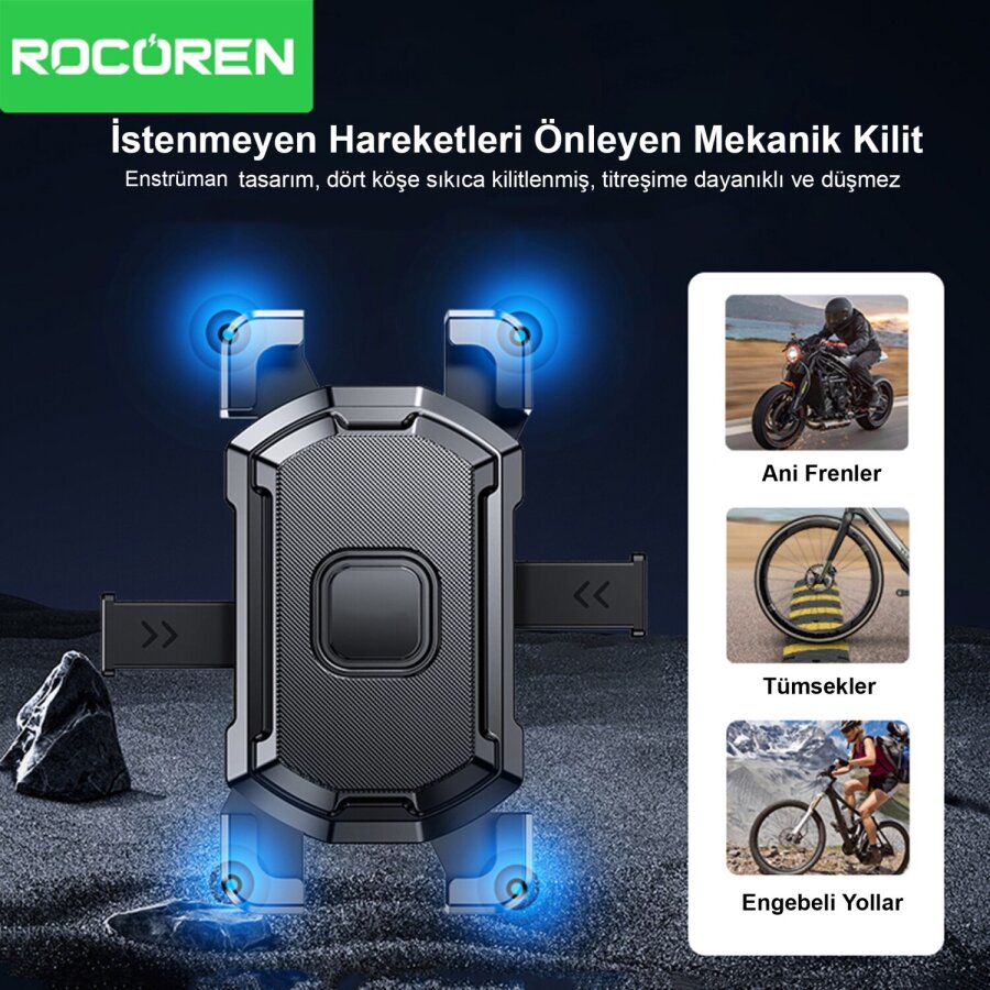 Rocoren 360° Ayarlanabilir Ayna Dibi Bağlantılı Motosiklet Telefon Tutucu - 2