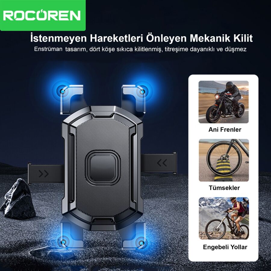 Rocoren 360° Ayarlanabilir Ayna Dibi Bağlantılı Motosiklet Telefon Tutucu - 2