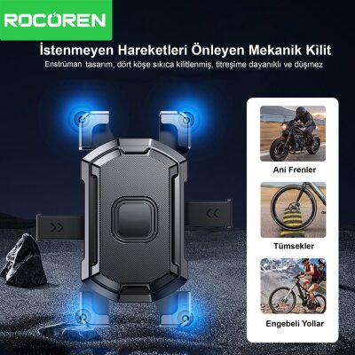 Rocoren 360° Ayarlanabilir Gidon Bağlantılı Bisiklet Motosiklet Telefon Tutucu - 2