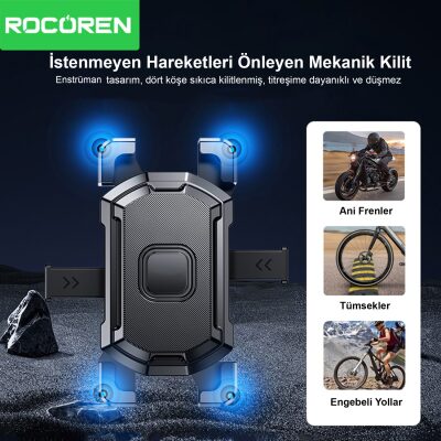 Rocoren 360° Ayarlanabilir Gidon Bağlantılı Bisiklet Motosiklet Telefon Tutucu - 2