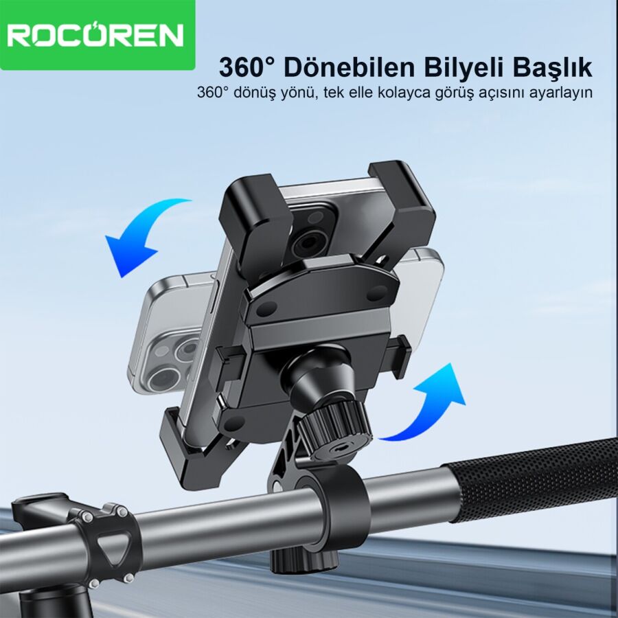 Rocoren 360° Ayarlanabilir Gidon Bağlantılı Bisiklet Motosiklet Telefon Tutucu - 6