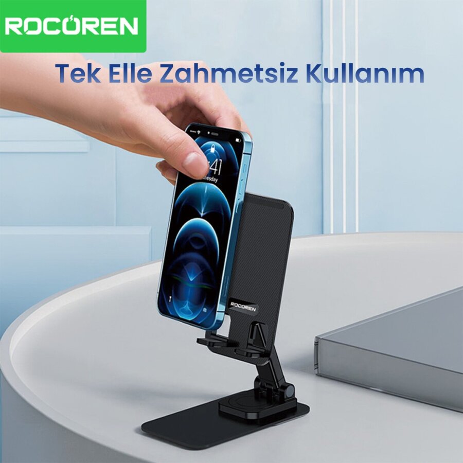 Rocoren 360° Dönebilen Katlanabilir Yükseklik ve Eğim Ayarlı Telefon Tutucu Stand - 4