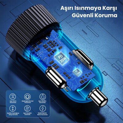 Rocoren 48W Çift Portlu USB Type-C ve USB-A Araç İçi Hızlı Şarj Cihazı - 4