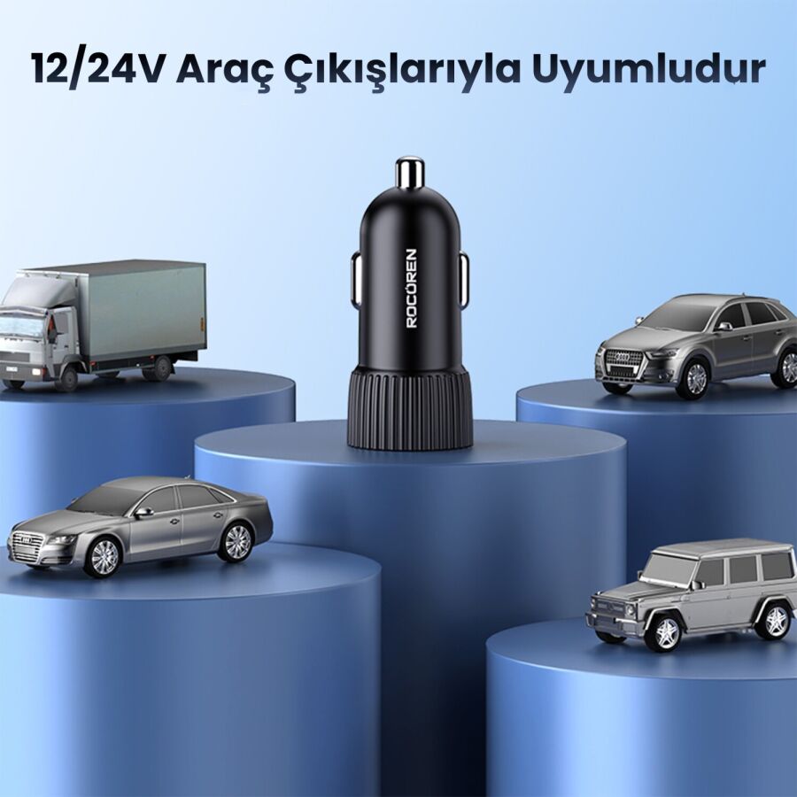 Rocoren 48W Çift Portlu USB Type-C ve USB-A Araç İçi Hızlı Şarj Cihazı - 5