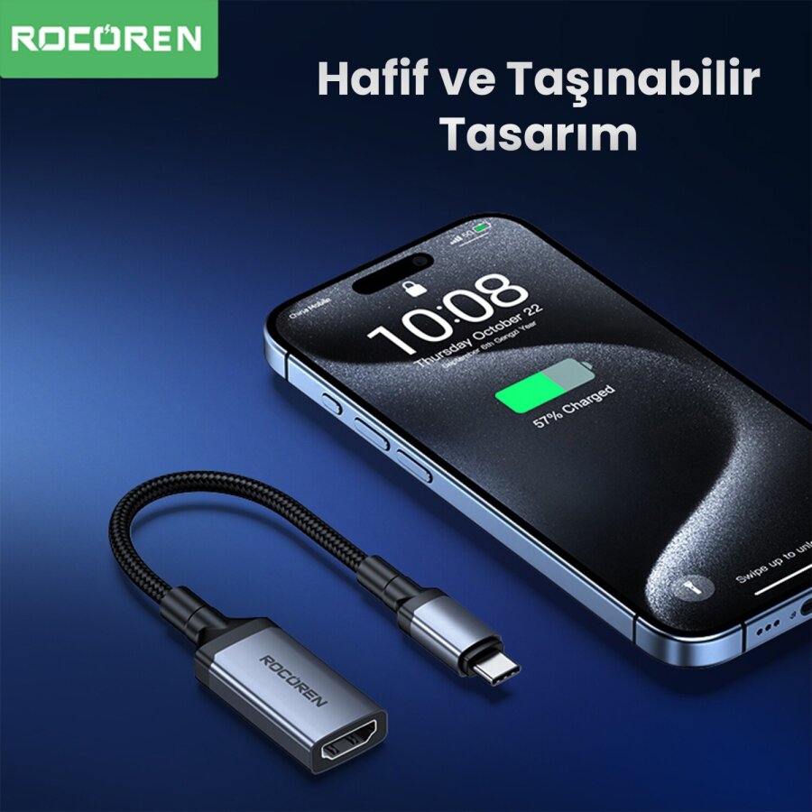 Rocoren 4K 30Hz Type-C to HDMI Çevirici Dönüştürücü Adaptör 15 CM - 5
