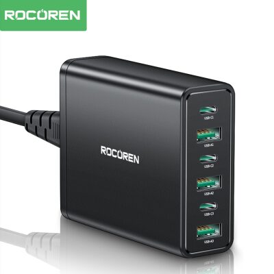 Rocoren 60W 3*Type-C ve 3*USB-A 6 Portlu Şarj Cihazı Masaüstü Şarj İstasyonu - 1