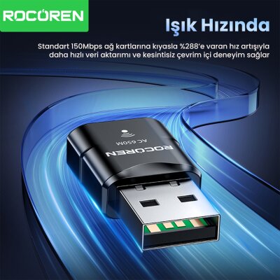Rocoren 650 Mbps 2.4 & 5GHz Dual Band USB WiFi Adaptör - 4