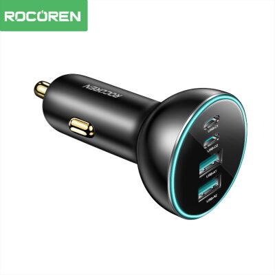Rocoren 70W 4 Portlu 2*Type-C 2*USB-A LED Işıklı Araç içi Hızlı Şarj Cihazı