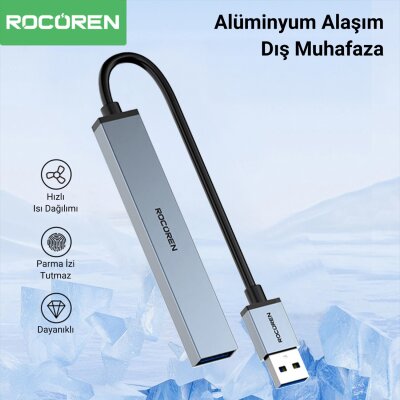 Rocoren USB-A 3.0 5Gbps 4 Portlu USB Çoklayıcı Hub - 3