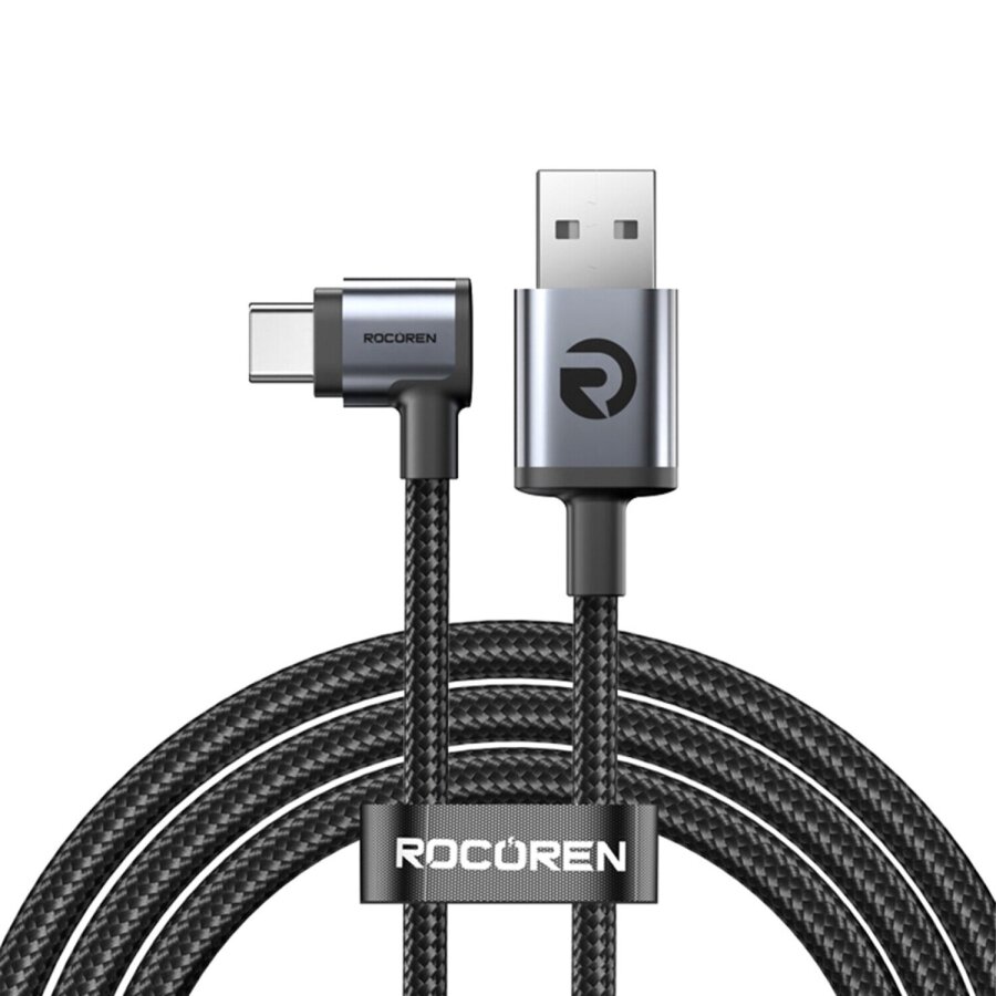 Rocoren USB-A to Type-C 90 Derece 3A Hızlı Şarj Data Kablosu 50 CM USB-C Veri Aktarım Kablosu - 1