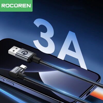 Rocoren USB-A to Type-C 90 Derece 3A Hızlı Şarj Data Kablosu 50 CM USB-C Veri Aktarım Kablosu - 2