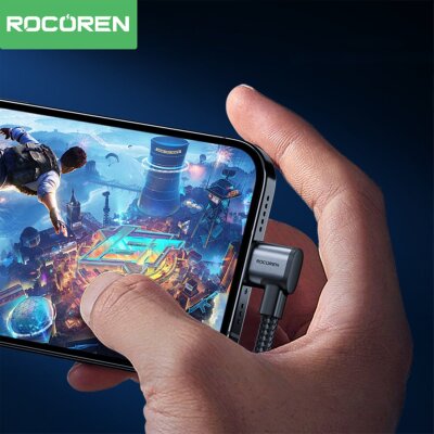 Rocoren USB-A to Type-C 90 Derece 3A Hızlı Şarj Data Kablosu 50 CM USB-C Veri Aktarım Kablosu - 3