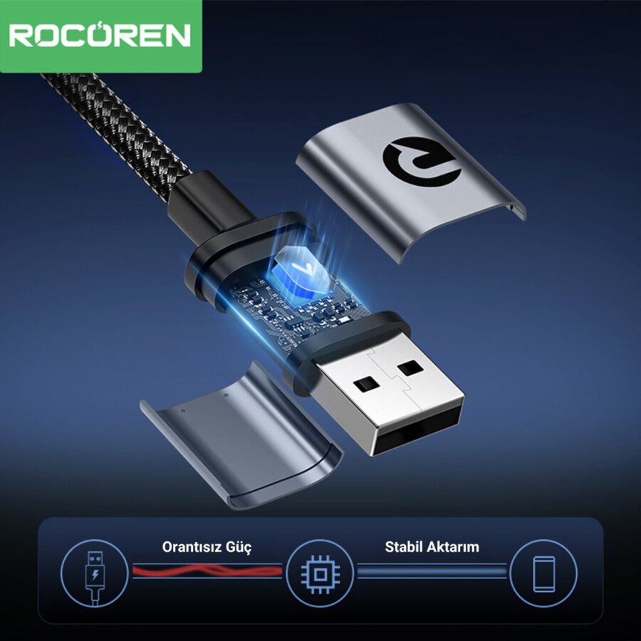 Rocoren USB-A to Type-C 90 Derece 3A Hızlı Şarj Data Kablosu 50 CM USB-C Veri Aktarım Kablosu - 4