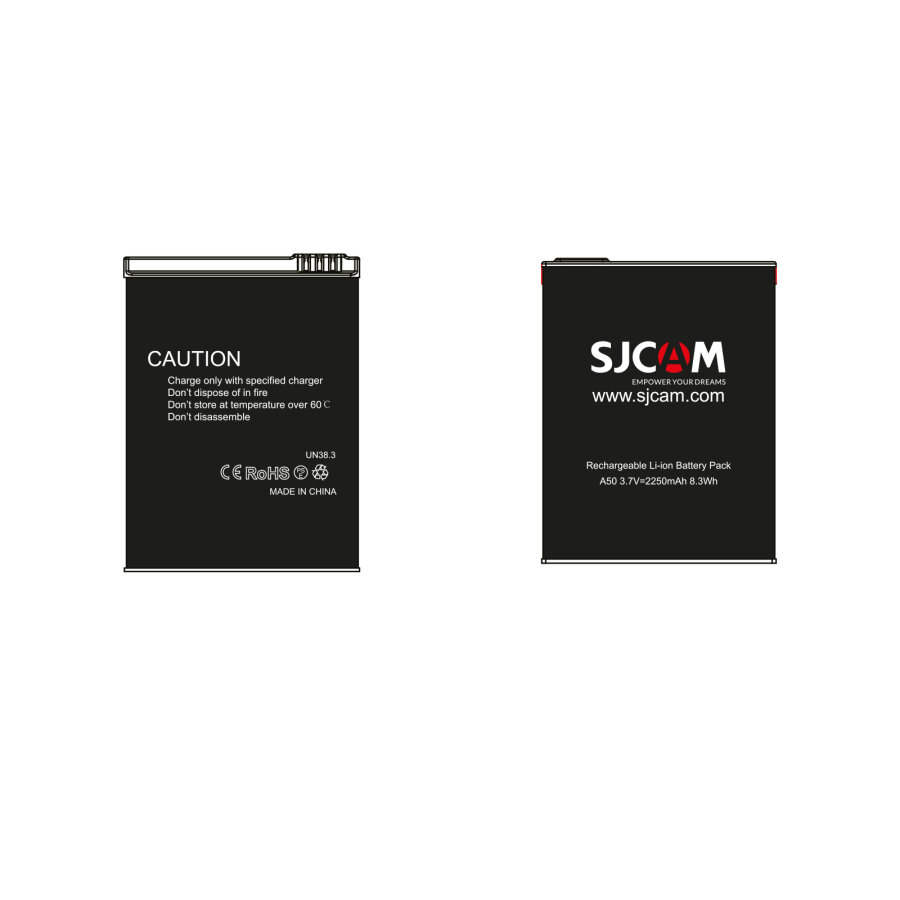 SJCAM A50 Batarya 2250mAh Şarj Edilebilir Lityum Pil Uyumlu Yedek Batarya - 1