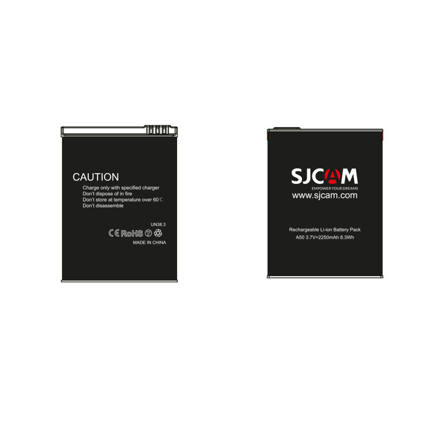 SJCAM A50 Batarya 2250mAh Şarj Edilebilir Lityum Pil Uyumlu Yedek Batarya - 1