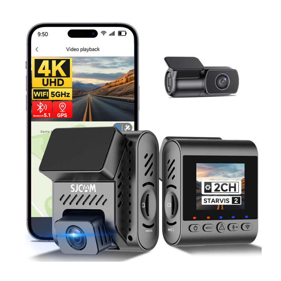 SJCAM M60 2 Kameralı Ön+Arka 4K+FHD HDR Sony Starvis 2 Sensörlü Wi-Fi GPS'li Araç Kamerası - 1