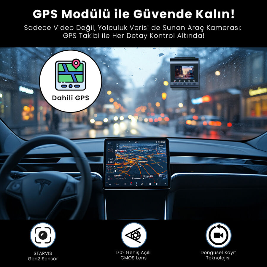 SJCAM M60 2 Kameralı Ön+Arka 4K+FHD HDR Sony Starvis 2 Sensörlü Wi-Fi GPS'li Araç Kamerası - 5