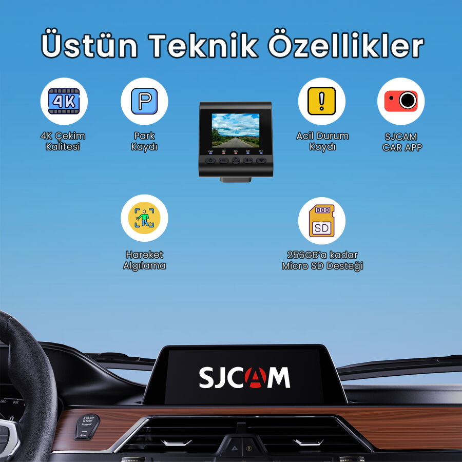 SJCAM M60 2 Kameralı Ön+Arka 4K+FHD HDR Sony Starvis 2 Sensörlü Wi-Fi GPS'li Araç Kamerası - 4