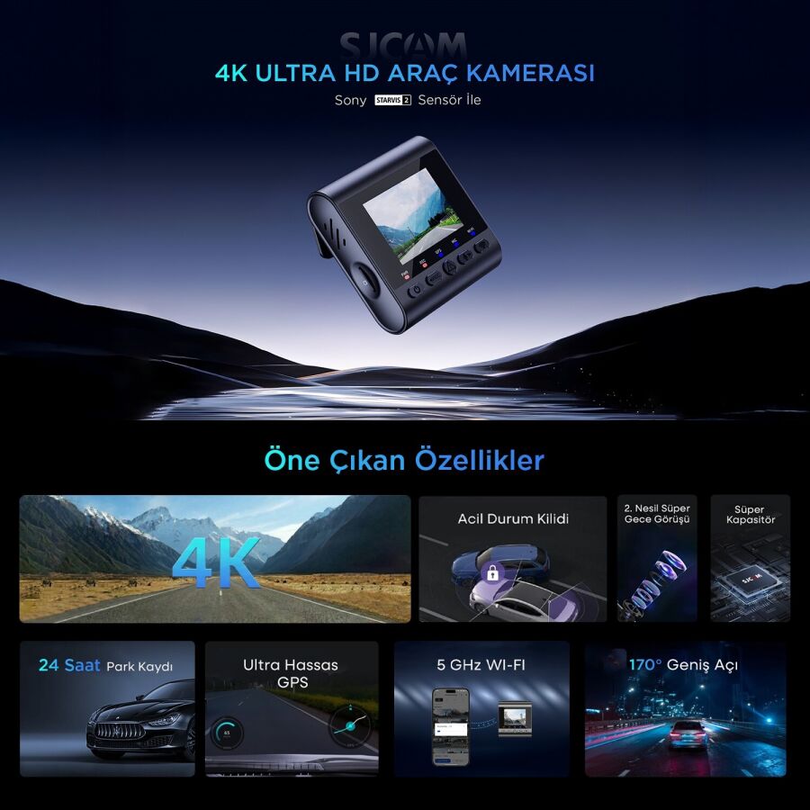 SJCAM M60 4K HDR Sony Starvis 2 Sensörlü Wi-Fi GPS'li Araç Kamerası - 2