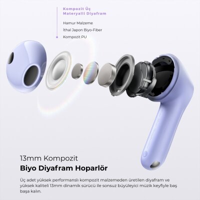 SoundPeats Air5 Hi-Res ANC aptX Kablosuz Bluetooth 5.4 Kulaklık Mor - 5