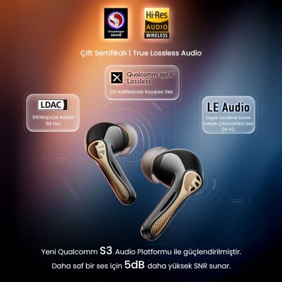 Soundpeats Air5 Pro Plus Hi-Res LDAC Hybrid ANC Aktif Gürültü Engelleme TWS Kablosuz Bluetooth 5.4 Kulak İçi Kulaklık Siyah - 4