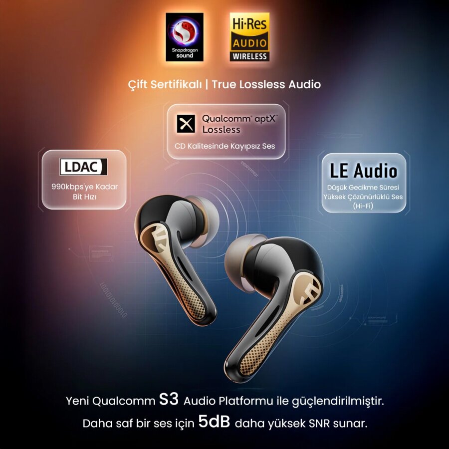 Soundpeats Air5 Pro Plus Hi-Res LDAC Hybrid ANC Aktif Gürültü Engelleme TWS Kablosuz Bluetooth 5.4 Kulak İçi Kulaklık Siyah - 4