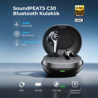 Soundpeats C30 Hybrid ANC TWS Bluetooth 6.0 Kablosuz Kulak içi Kulaklık Siyah - 2