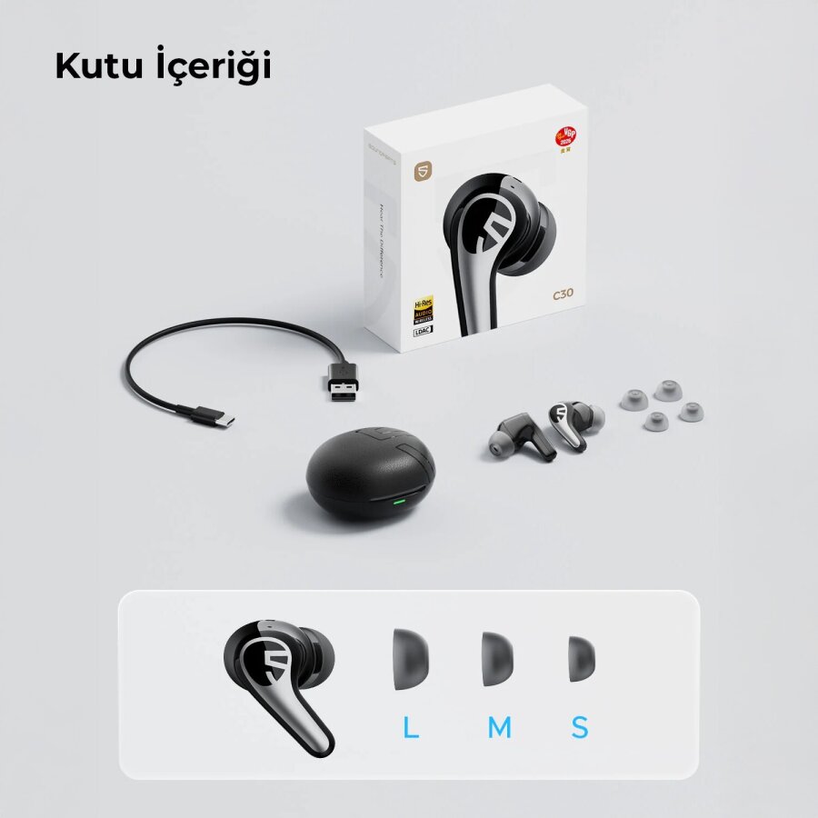Soundpeats C30 Hybrid ANC TWS Bluetooth 6.0 Kablosuz Kulak içi Kulaklık Siyah - 15