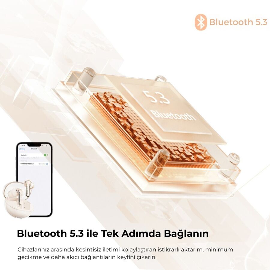 SoundPeats Clear ENC TWS Bluetooth 5.3 Kulak içi Kablosuz Kulaklık Bej - 2